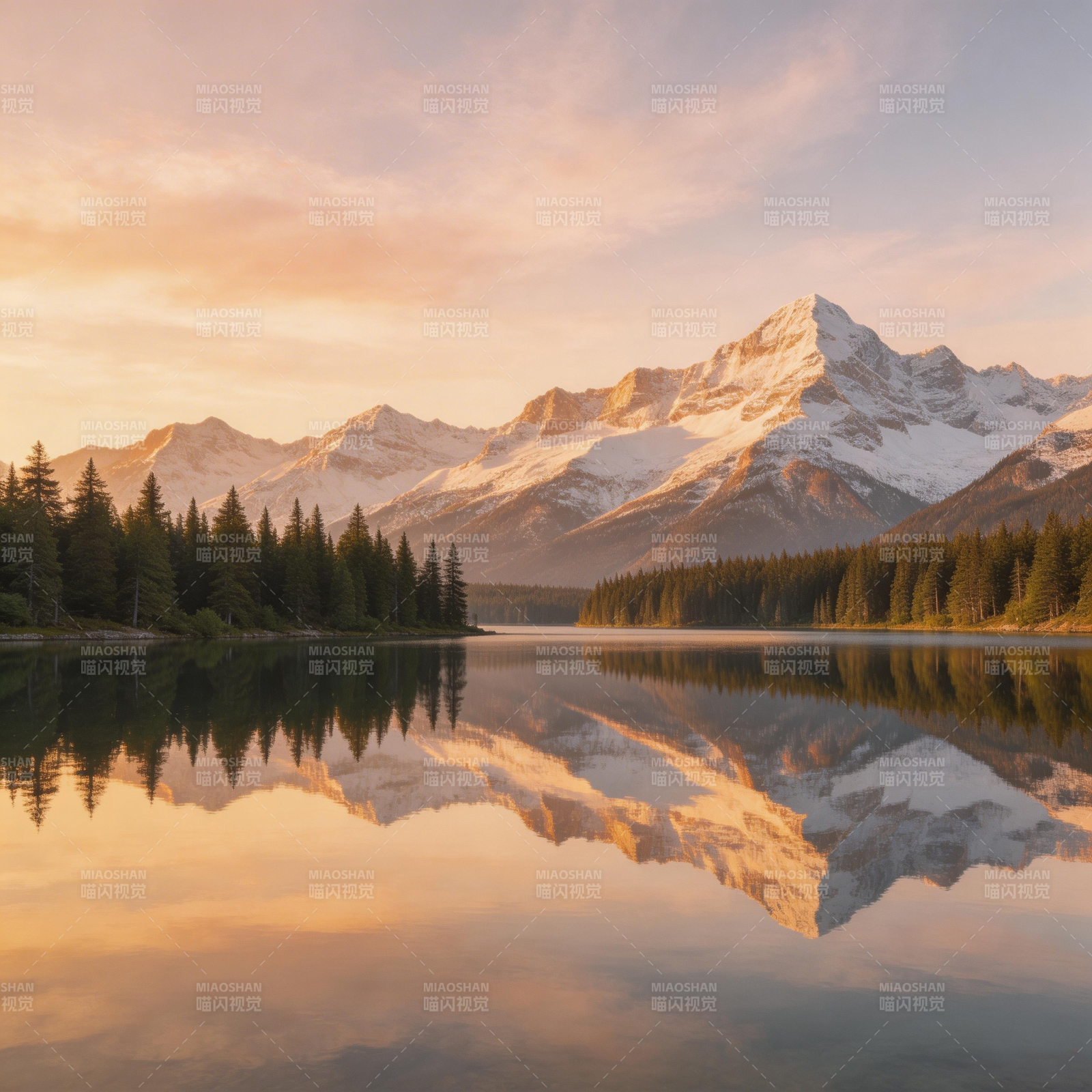 雪山映湖 夕照如金图片