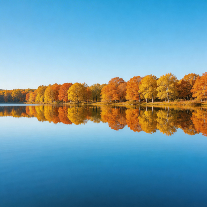 秋湖映彩林 静美如画卷图片