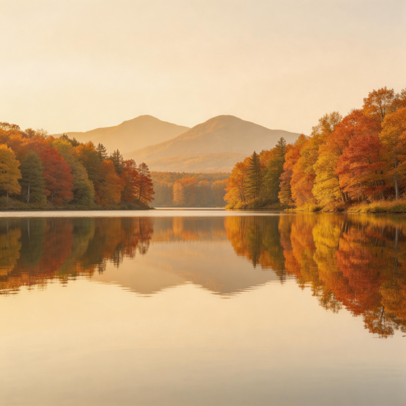秋湖映山 彩林倒影如画图片