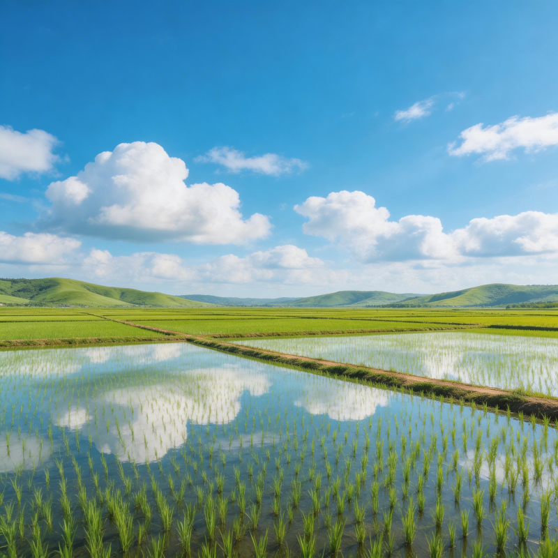 水田映云 绿野连天图片