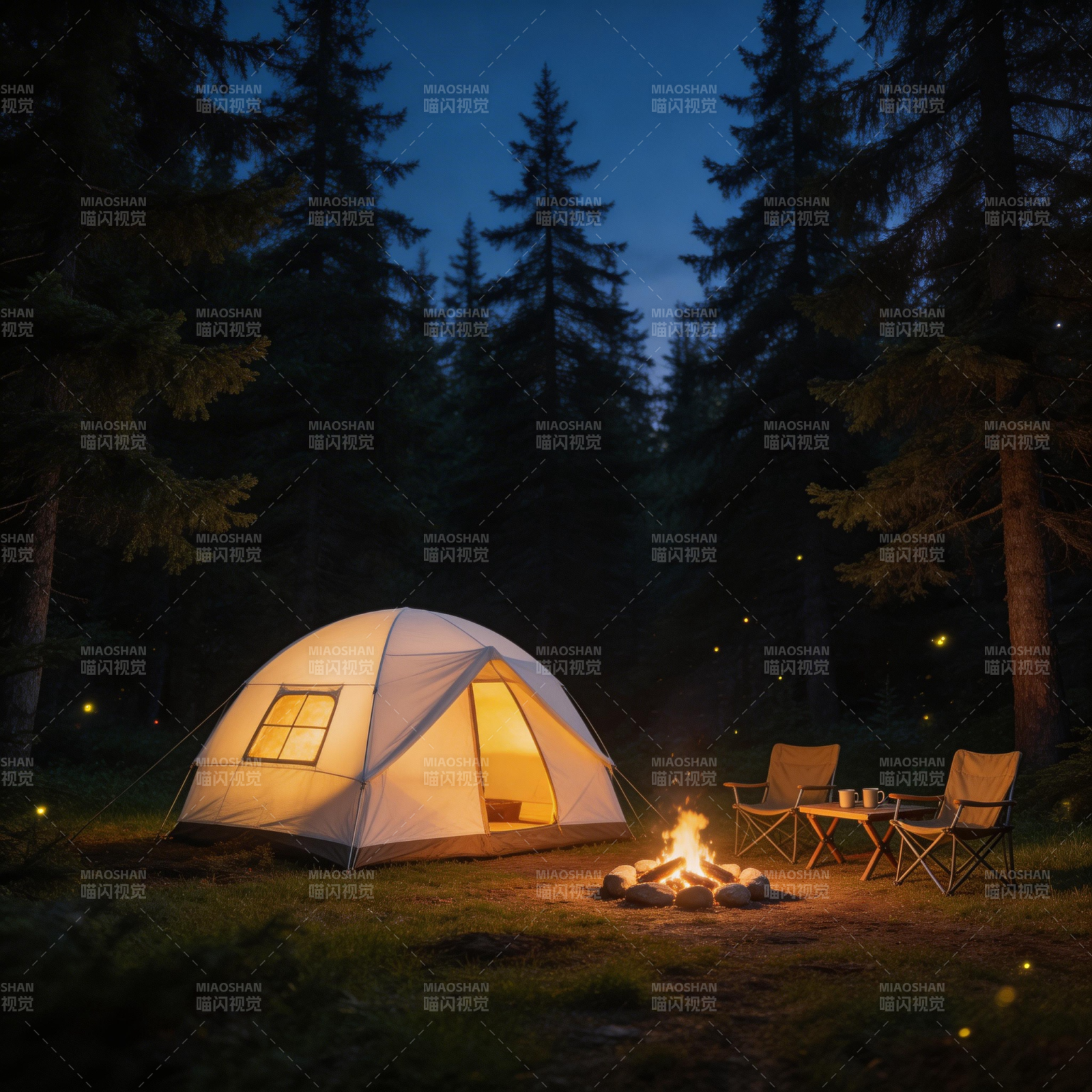 林间夜营 篝火伴星眠图片