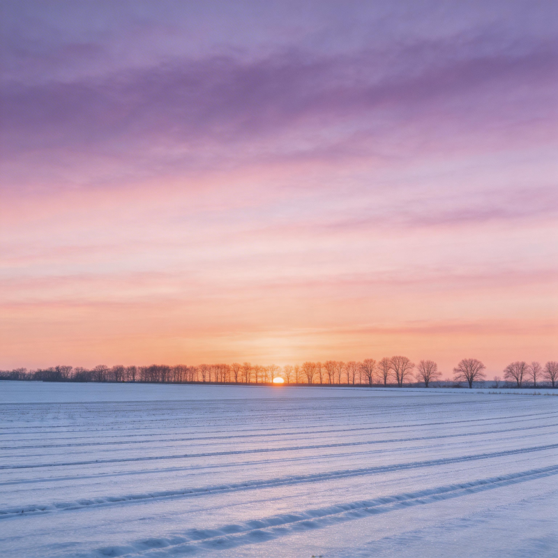 雪原日落 紫霞映寒野图片
