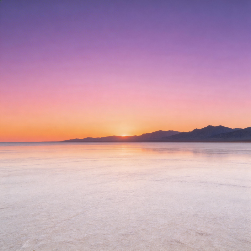 紫霞映盐湖 日落山影静图片