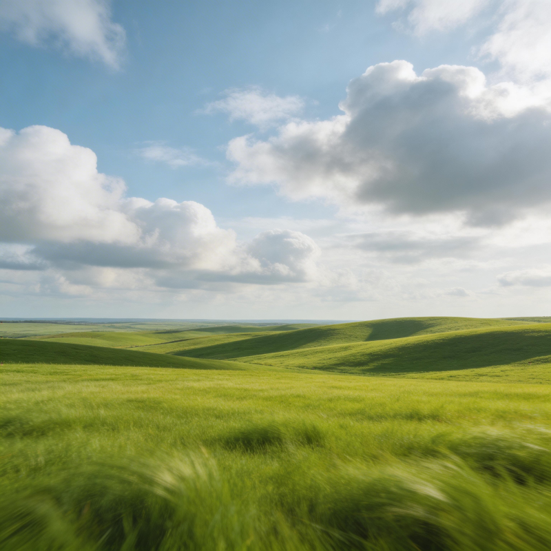 绿野云影 风拂草浪图片