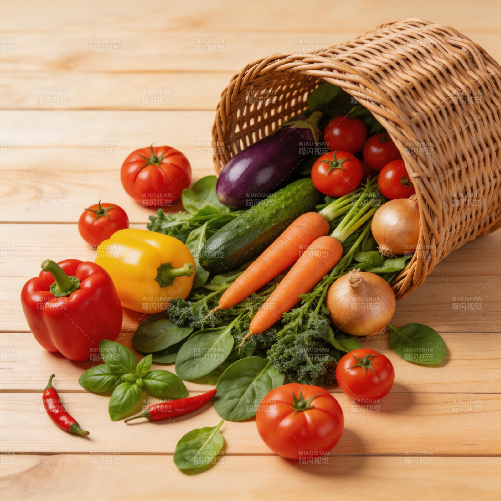 新鲜蔬菜篮 色彩缤纷健康餐图片