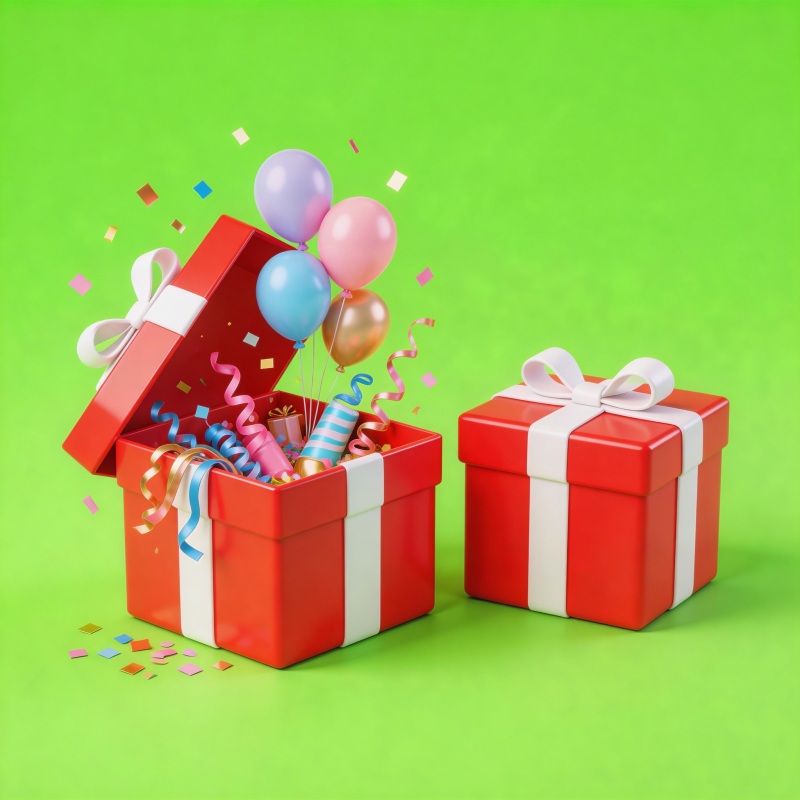 惊喜礼盒 彩带气球飞舞图片