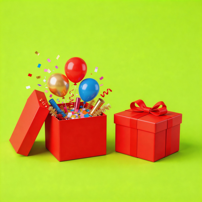 惊喜礼盒 气球彩带飞舞图片