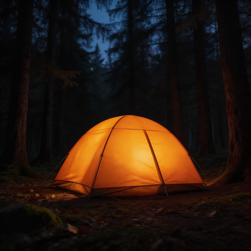 林间暖光帐篷夜图片