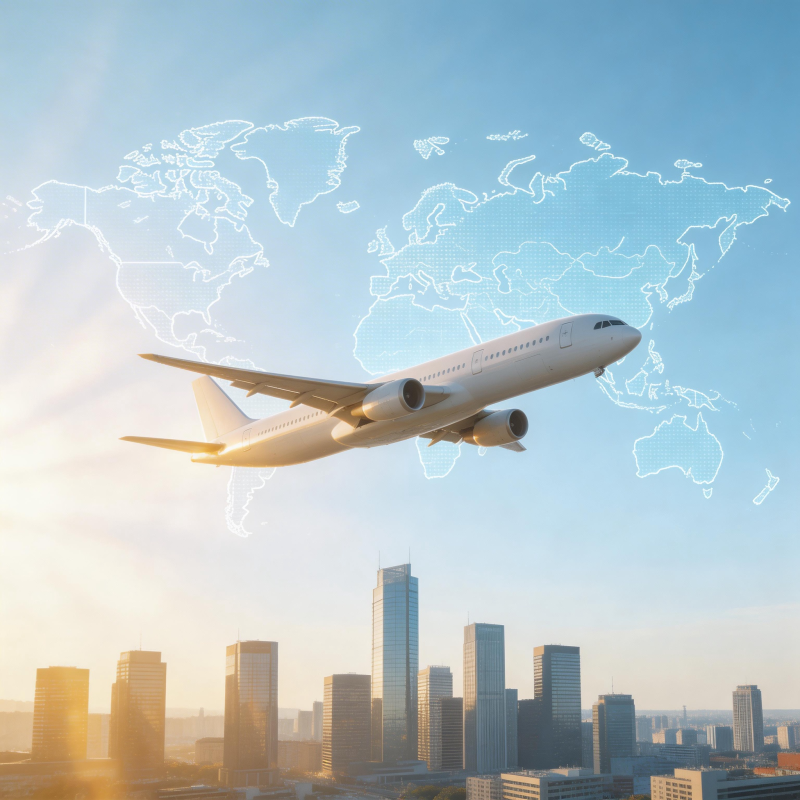 飞机飞越城市与世界地图图片