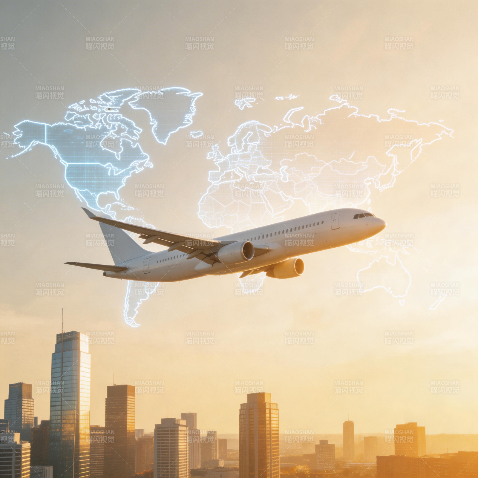 飞机飞越世界地图城市上空图片