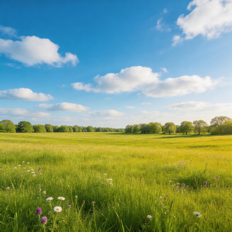 蓝天白云绿野花海图片