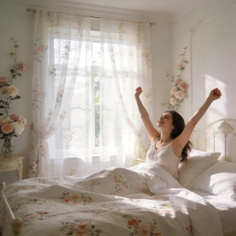 晨光中伸懒腰的温柔少女图片