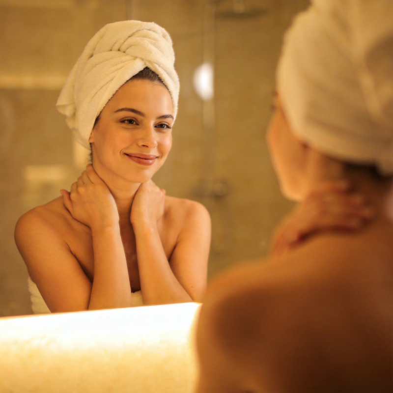 浴后镜前 温柔自赏图片