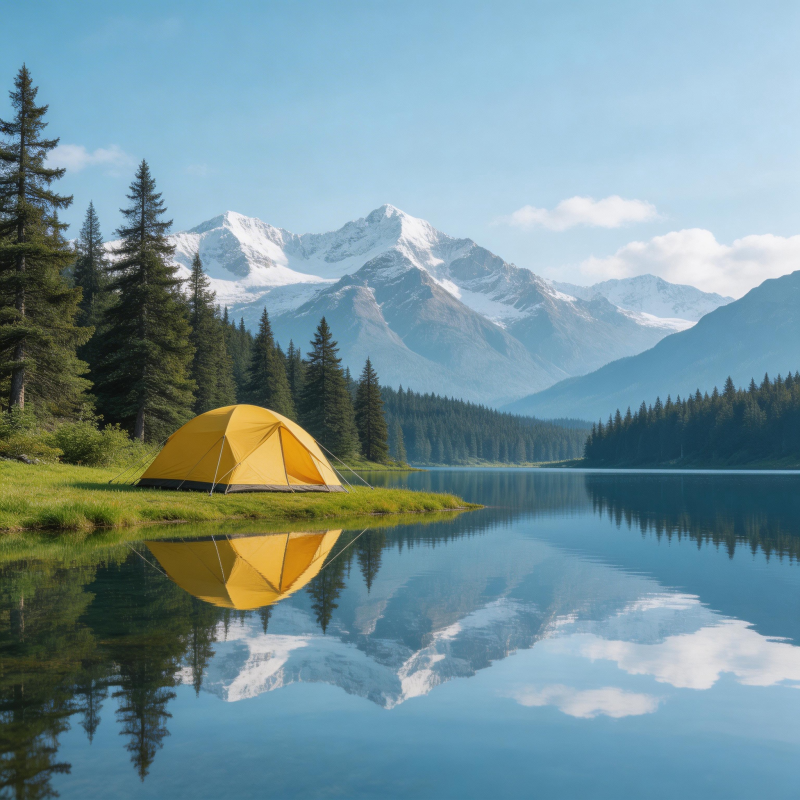 湖光山色 帐篷映水静美图片