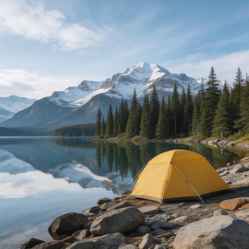 湖畔黄帐 雪山倒影静美图片