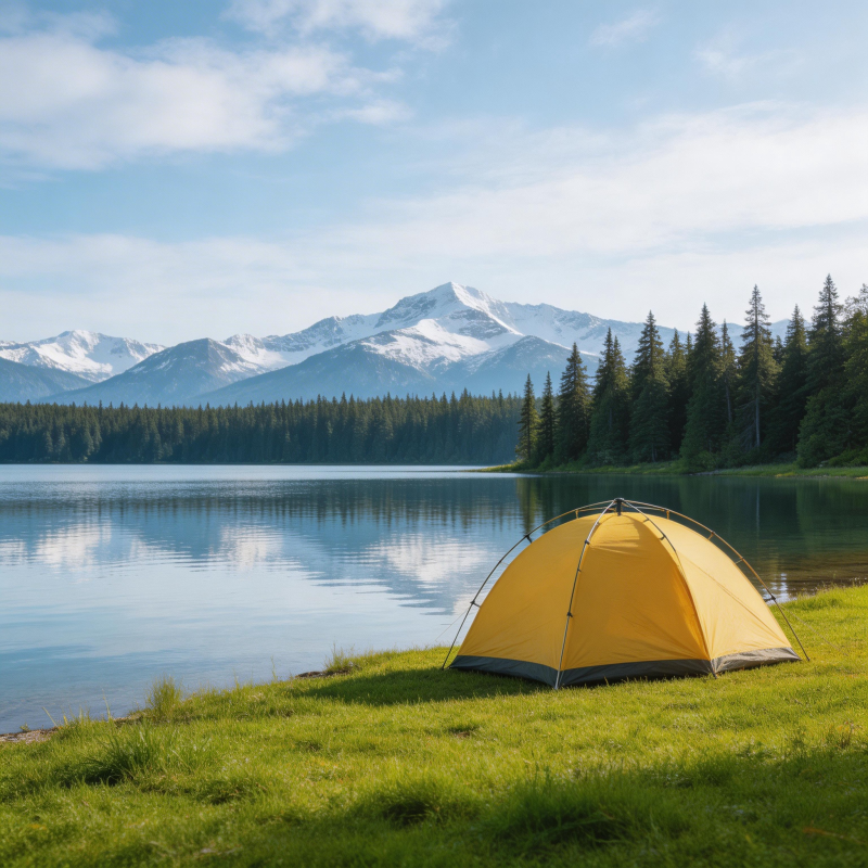 湖畔黄帐 雪山为伴图片