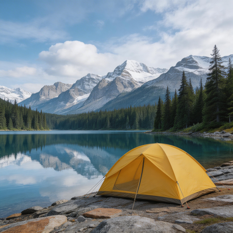 湖畔黄帐 雪山倒影如画图片
