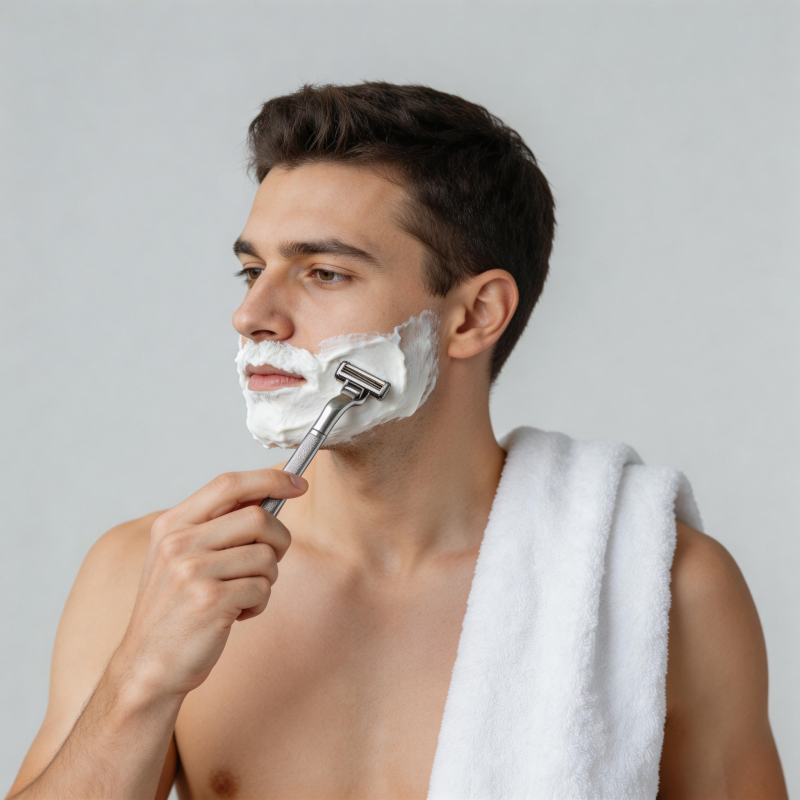 男士剃须 毛巾搭肩图片