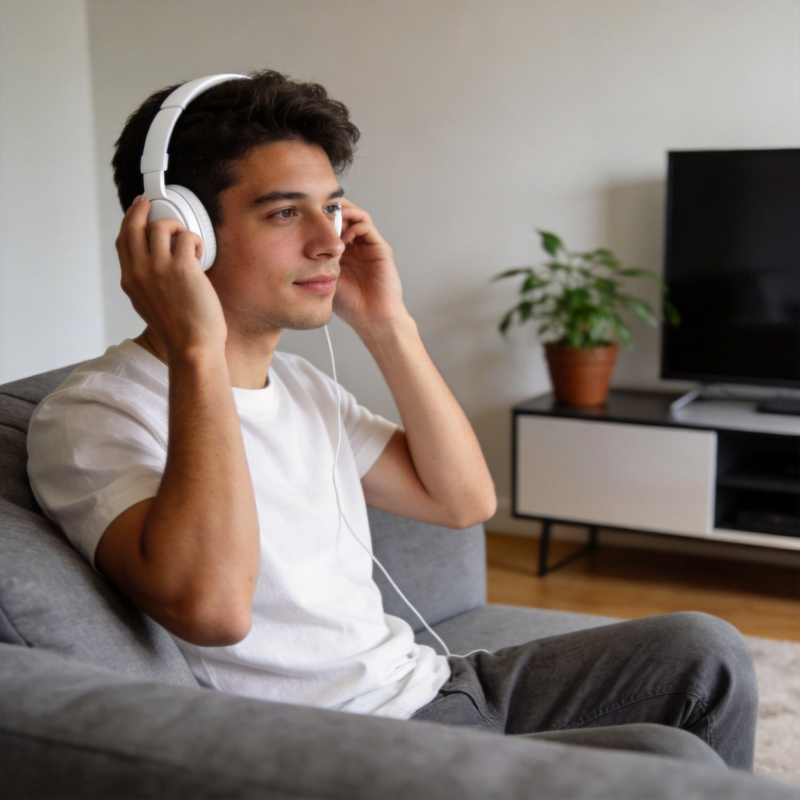 戴耳机听歌的青年图片