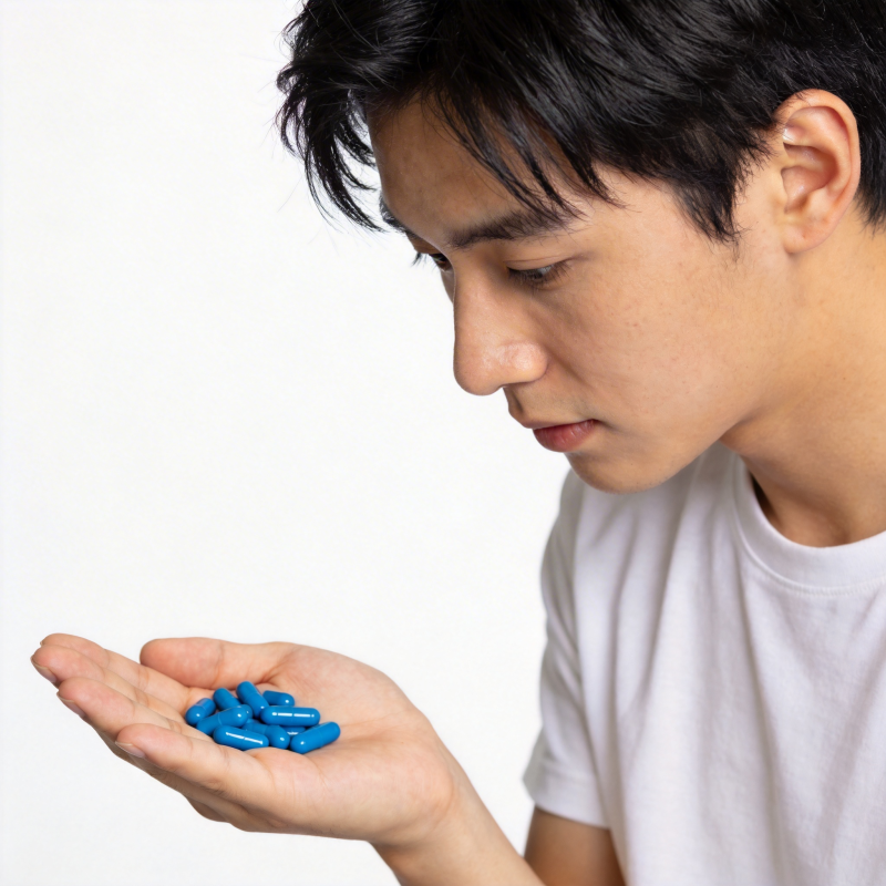 手握蓝药 神情凝重图片