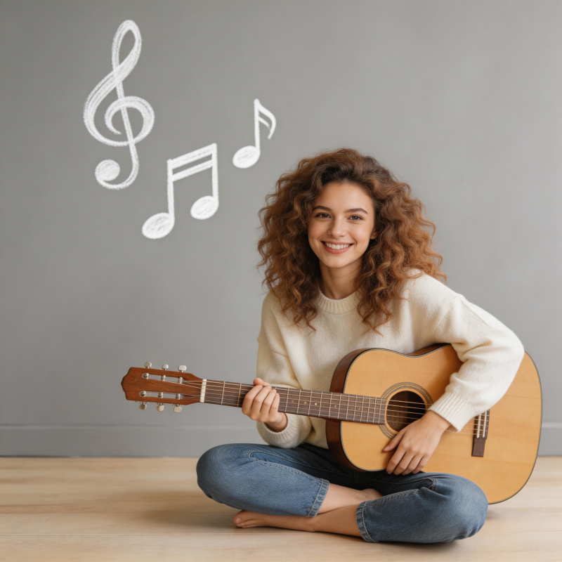 吉他少女 音符飞舞图片