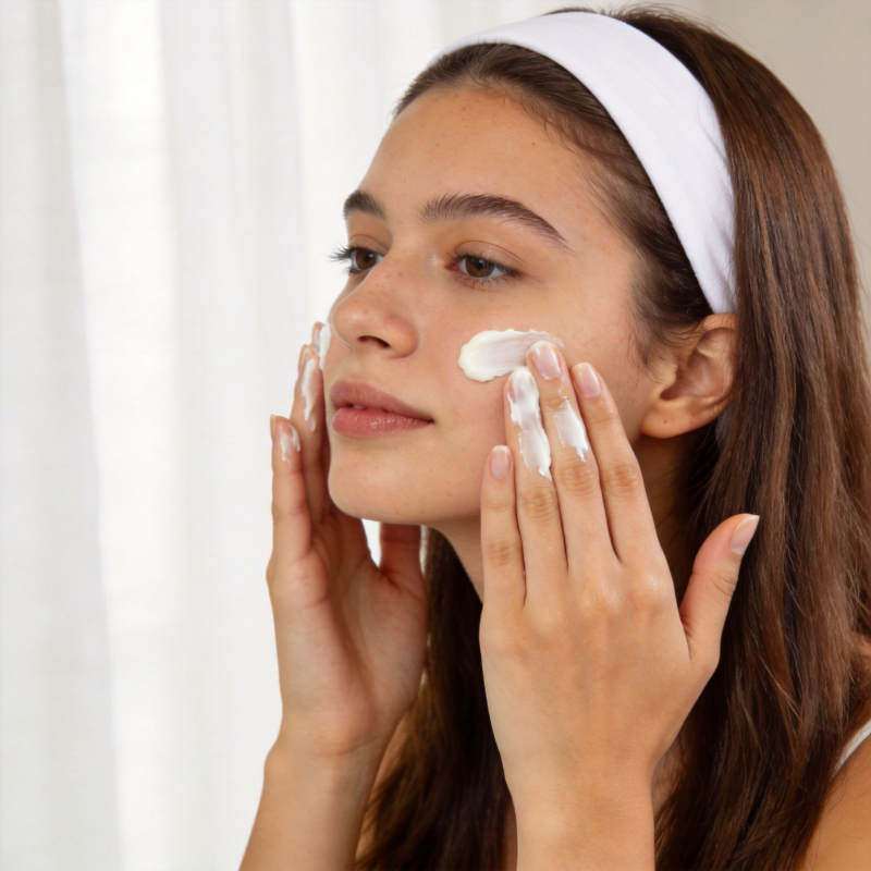 少女轻抹面霜 护肤时刻图片