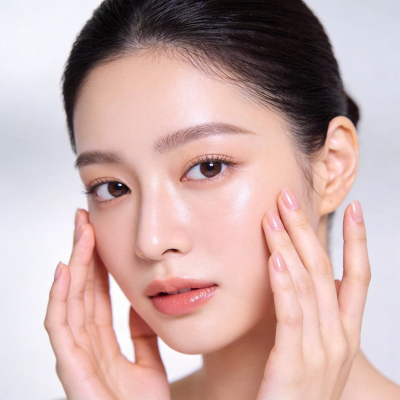 肌肤透亮 双手轻抚脸颊图片