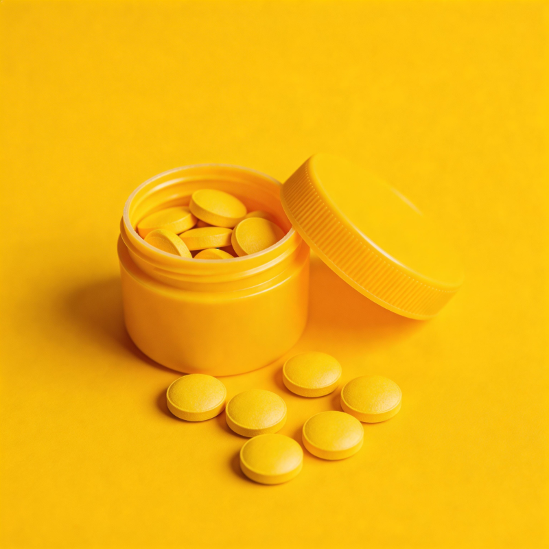 黄色药瓶与药片特写图片