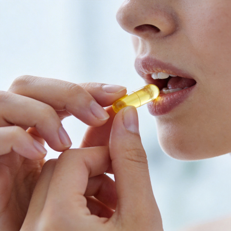 服药瞬间 胶囊入口特写图片