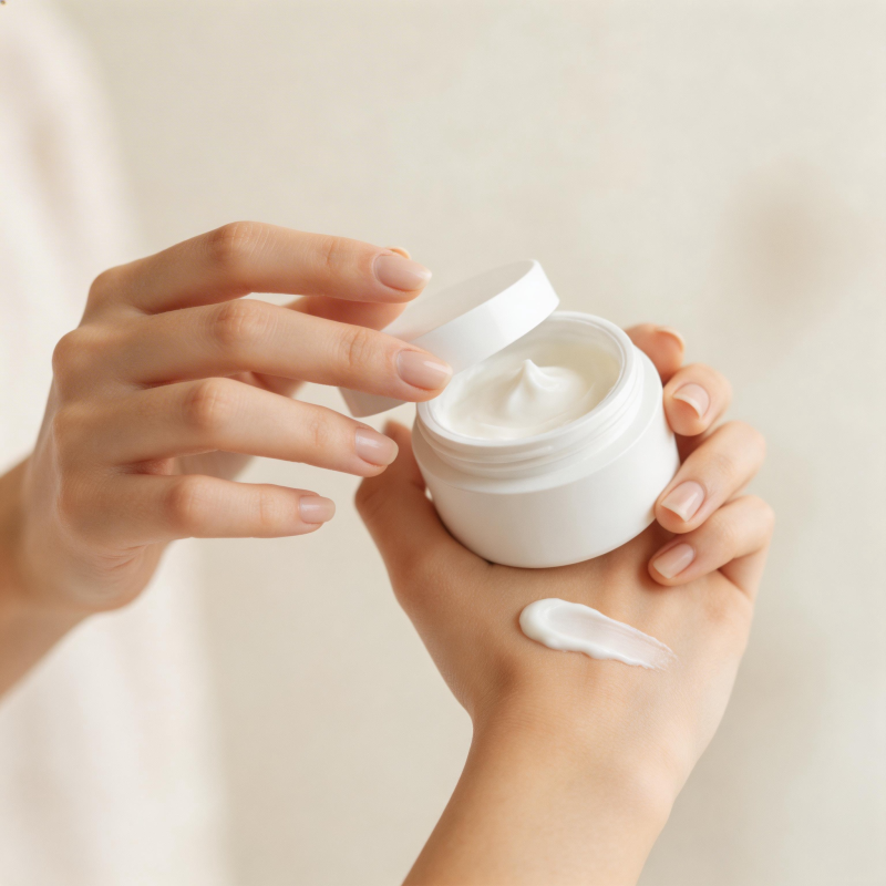 手握乳霜 轻抹柔润肌图片