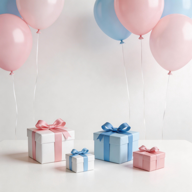 粉蓝气球与礼盒图片
