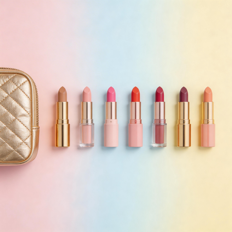 彩虹渐变口红七色陈列图片