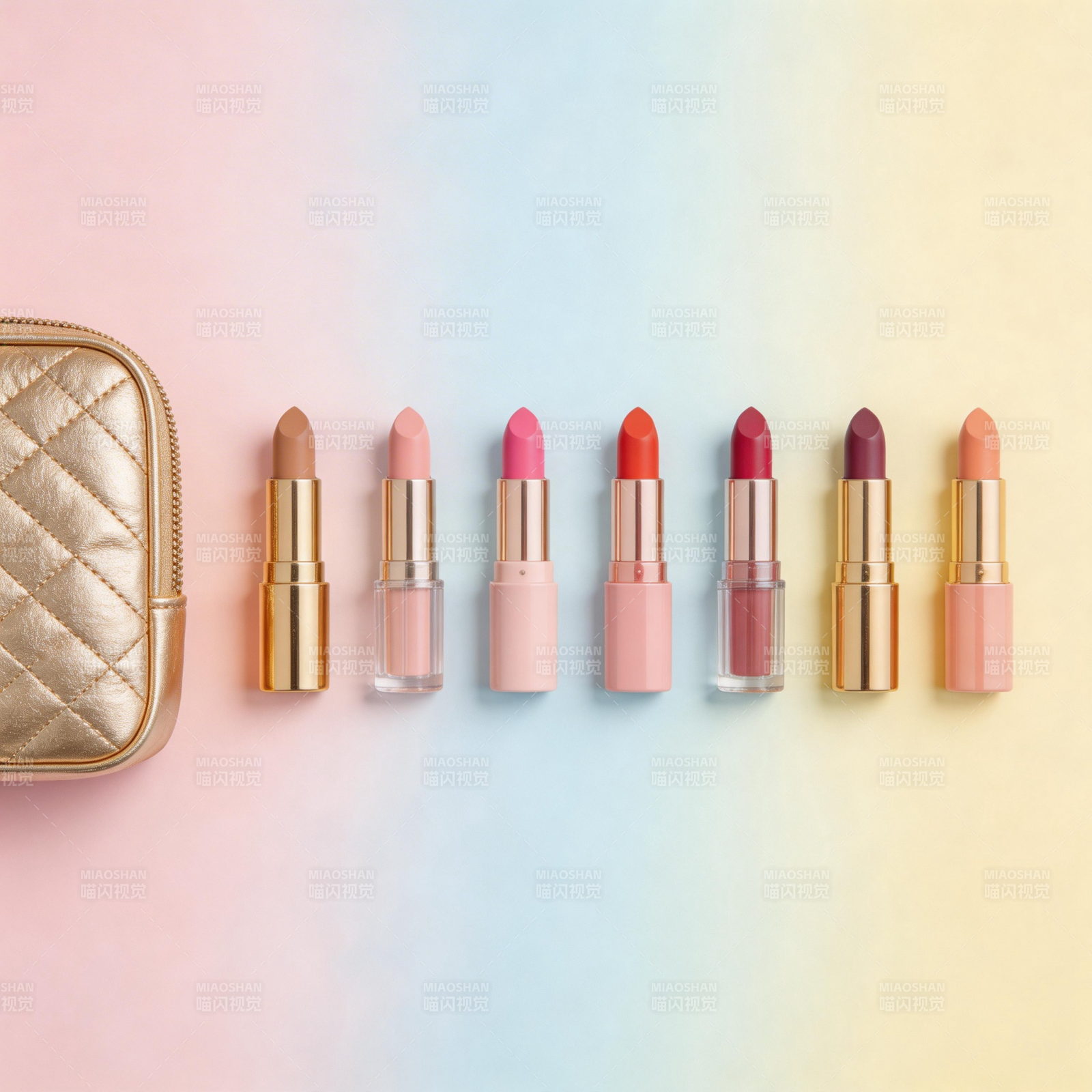 彩虹渐变口红七色陈列图片