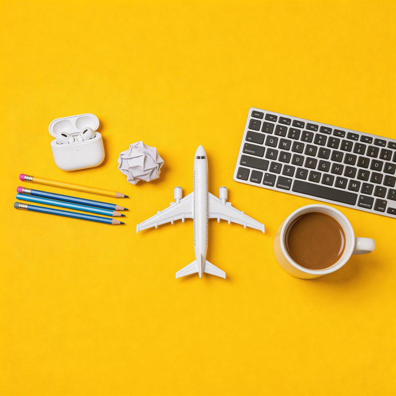 黄底办公创意摆拍图图片