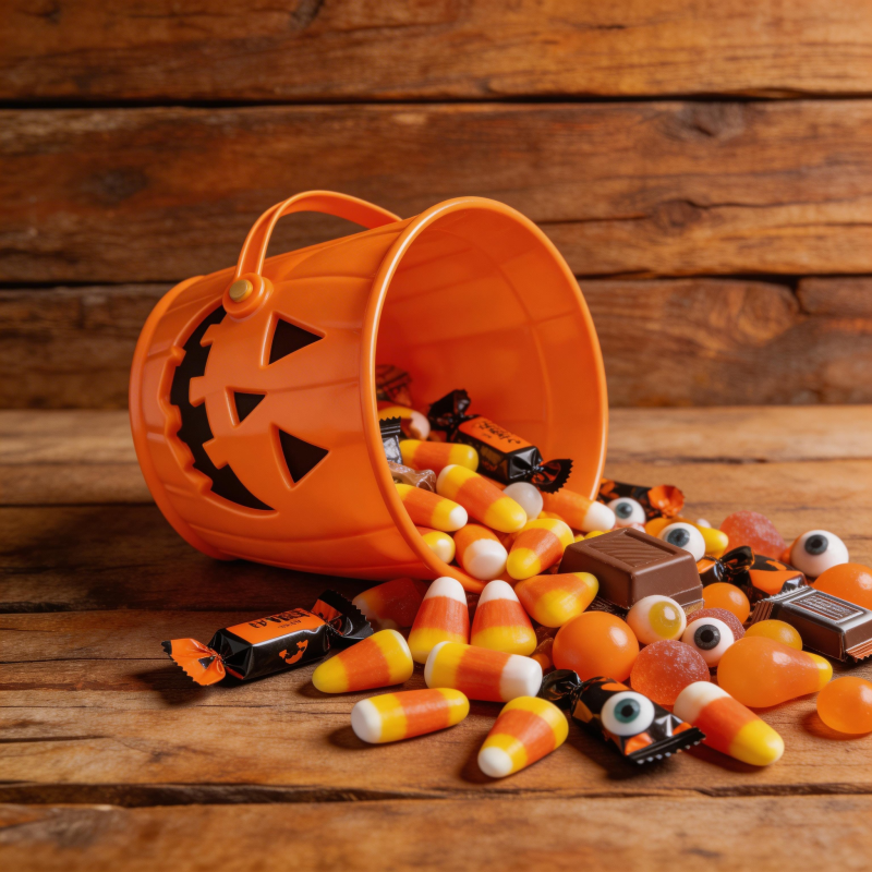 万圣节糖果桶倾倒散落图片