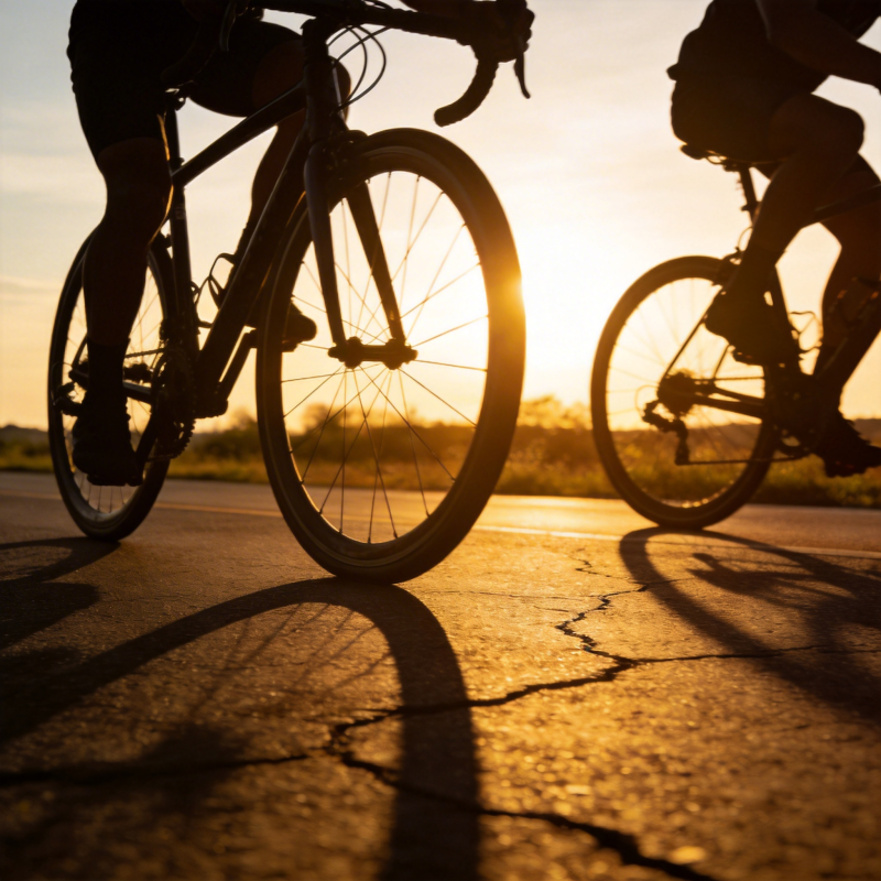 夕阳下的骑行剪影图片