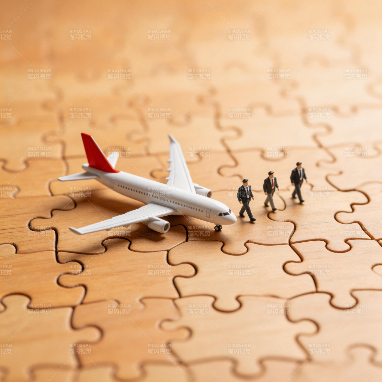 拼图上的飞机与商人图片