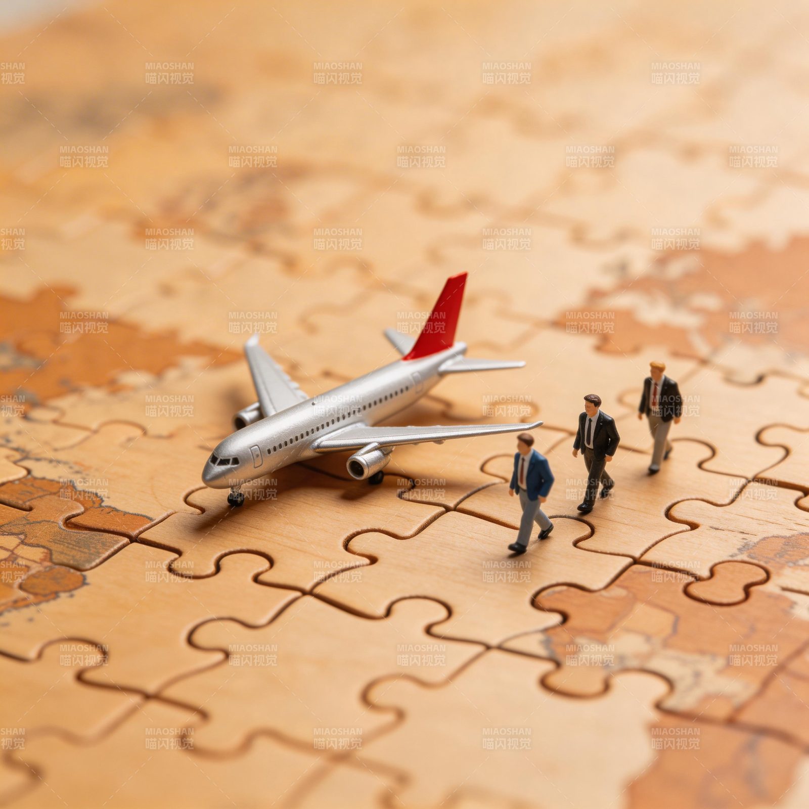 拼图上的旅行 飞机与行人图片