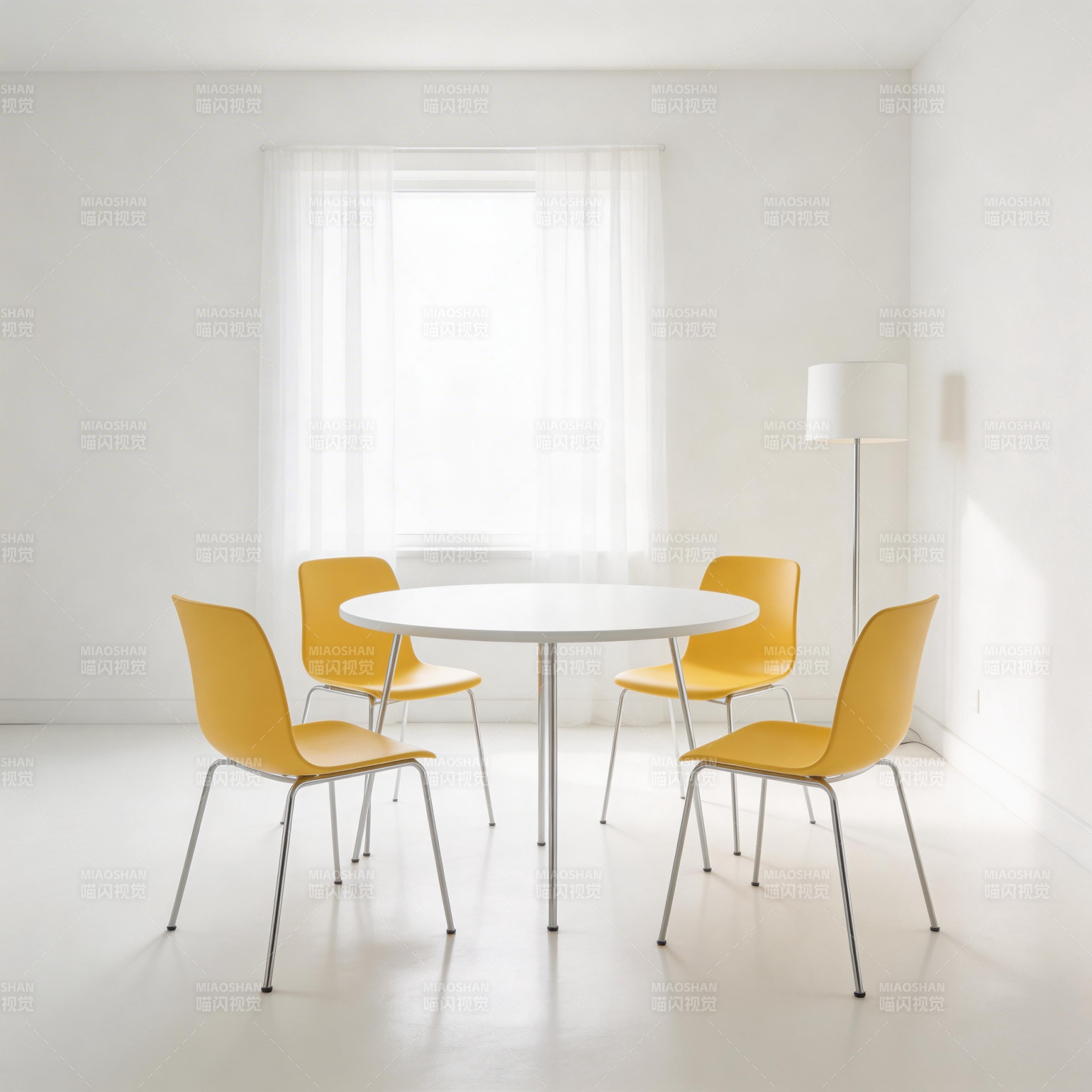 黄椅白桌 简约明亮空间图片