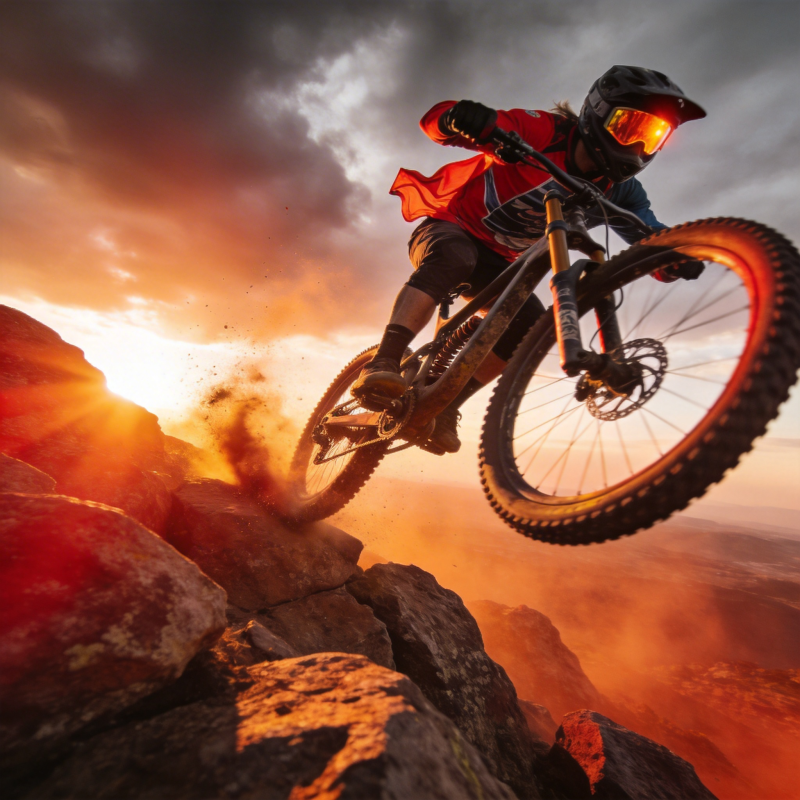 夕阳飞越 山地车狂飙图片