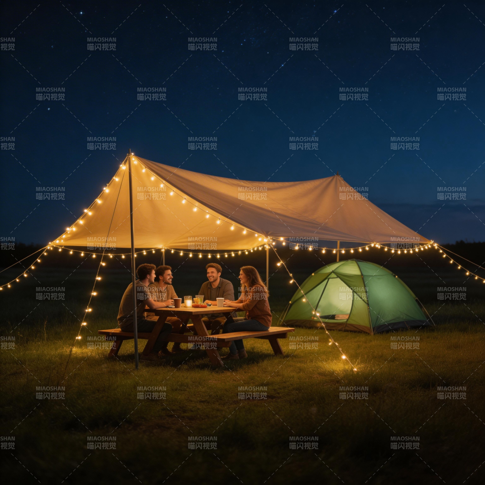 星空下露营 灯火暖人心图片