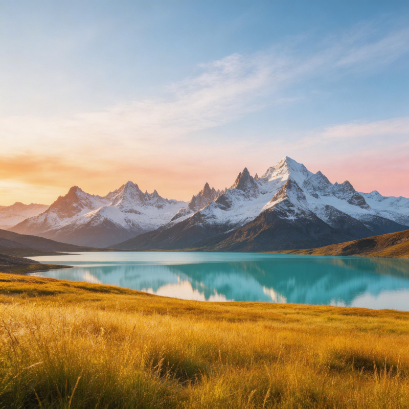雪山映湖 金草迎霞图片