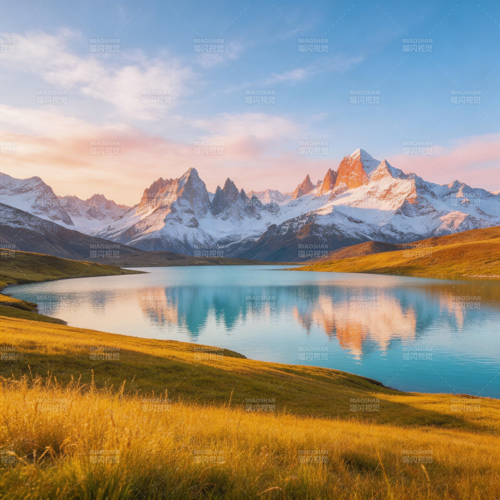 雪山映湖 金草如织图片