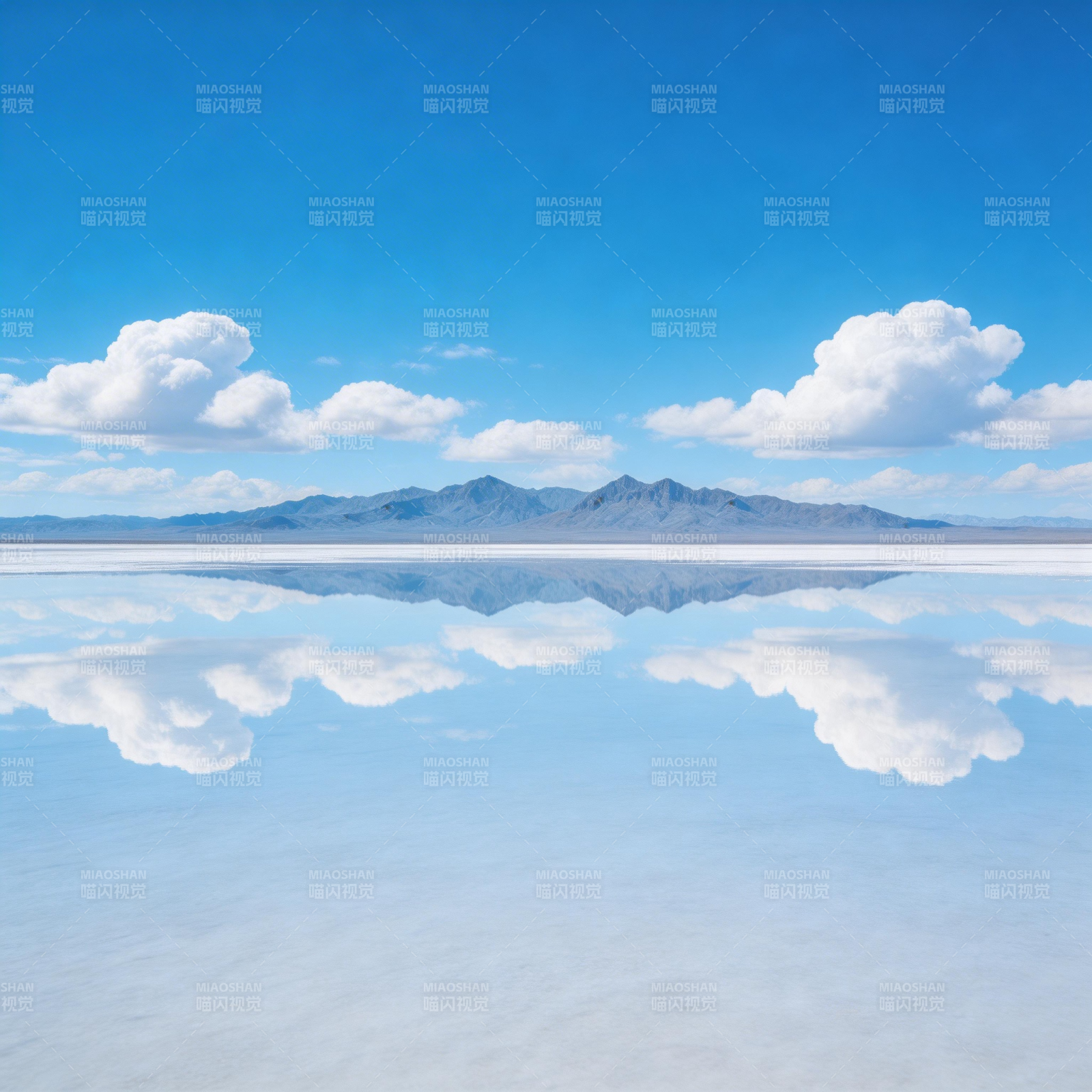 天空之镜 云影山峦倒映水中图片