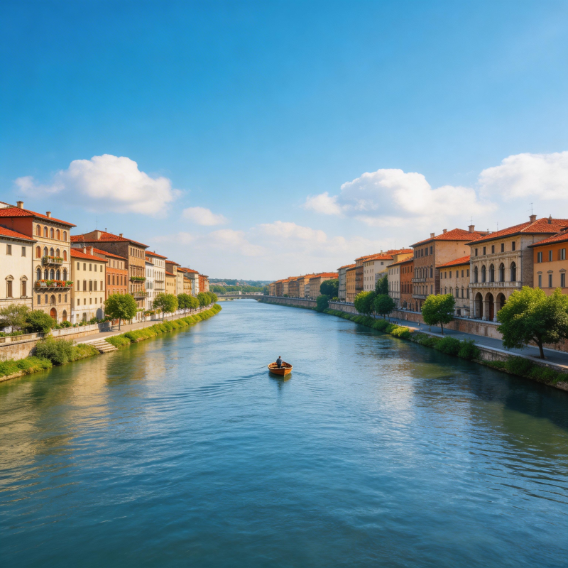 河上小舟 两岸古韵悠然图片