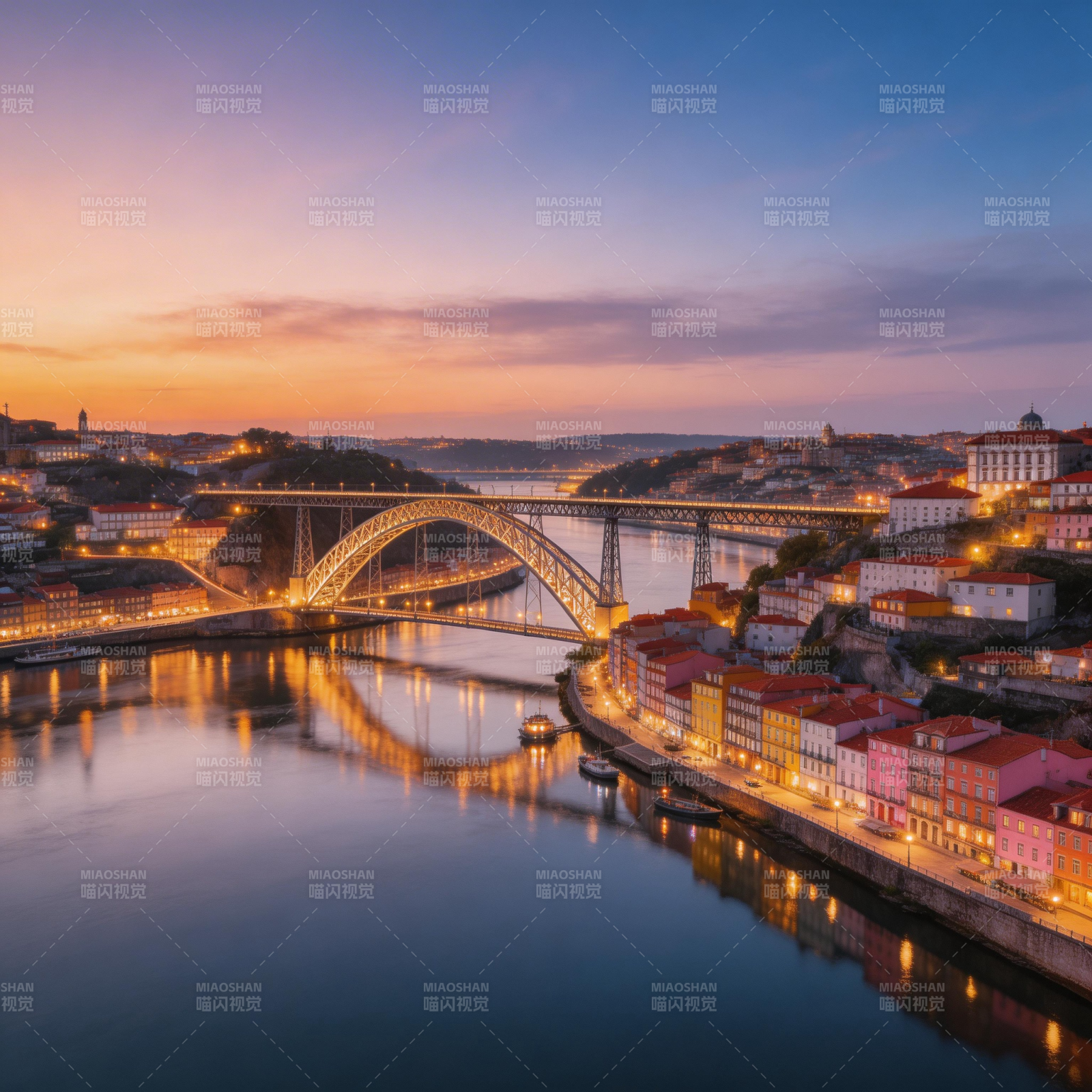 波尔图黄昏桥影图片