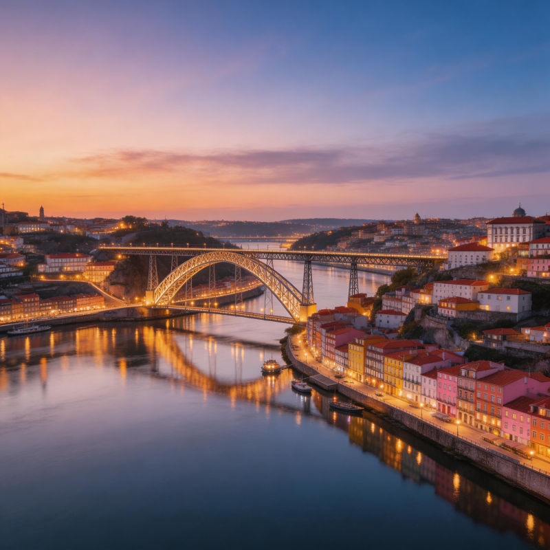 波尔图黄昏桥影图片