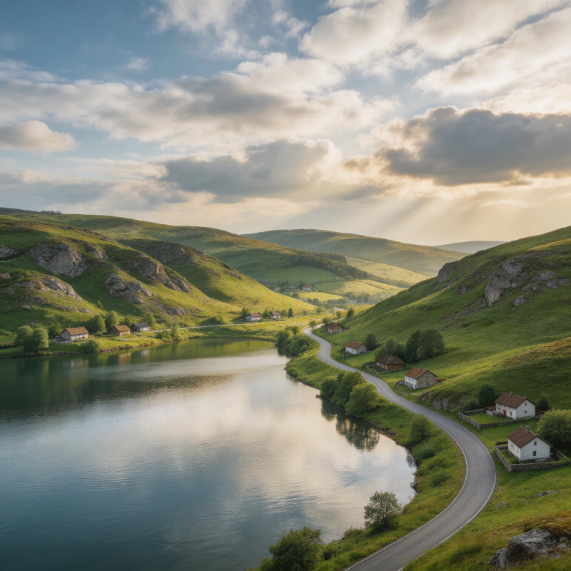 湖光山色 蜿蜒小路伴人家图片