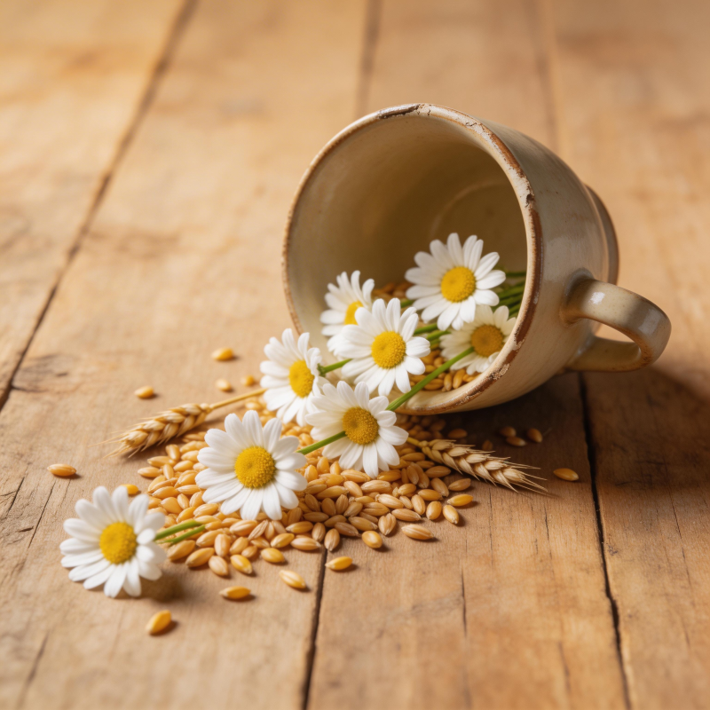 雏菊麦粒洒木桌图片