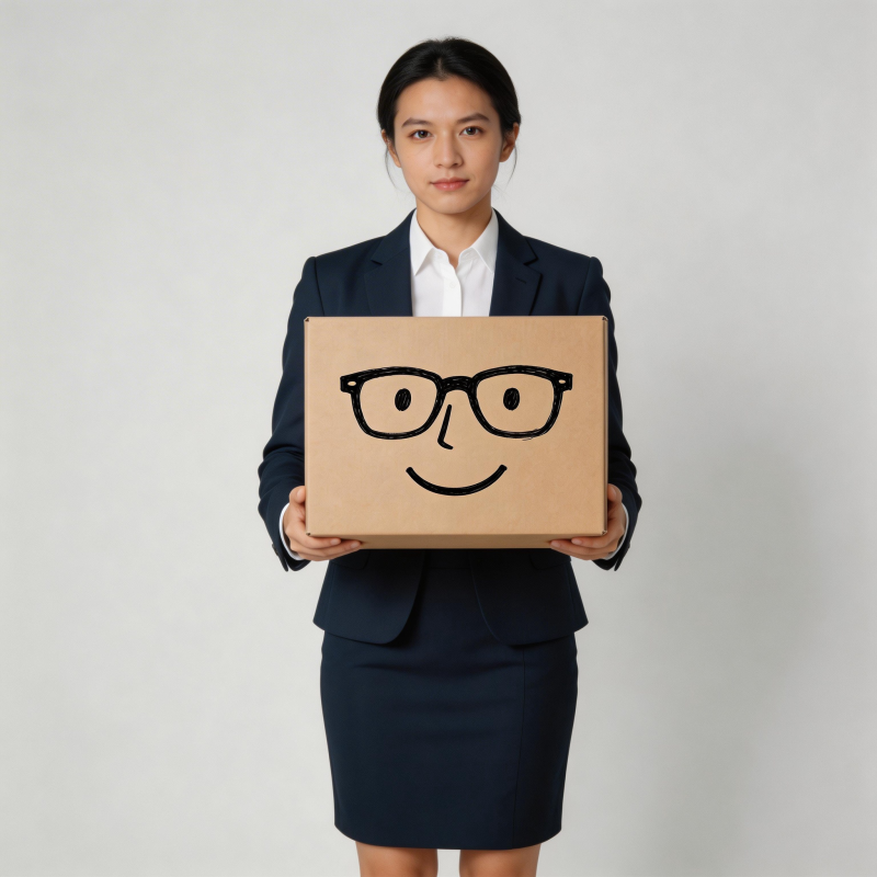 职场女性持笑脸纸箱图片